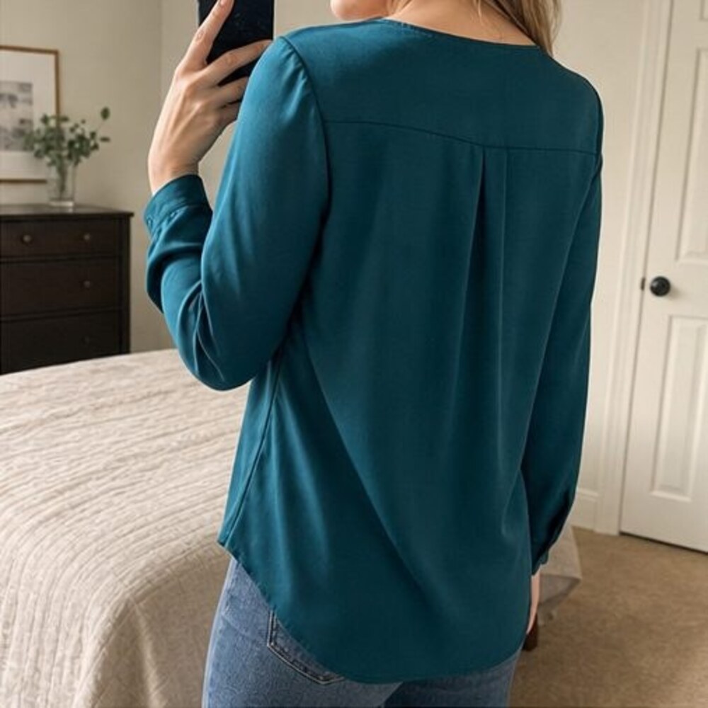 Teal Button Blouse - Picture 3 of 6